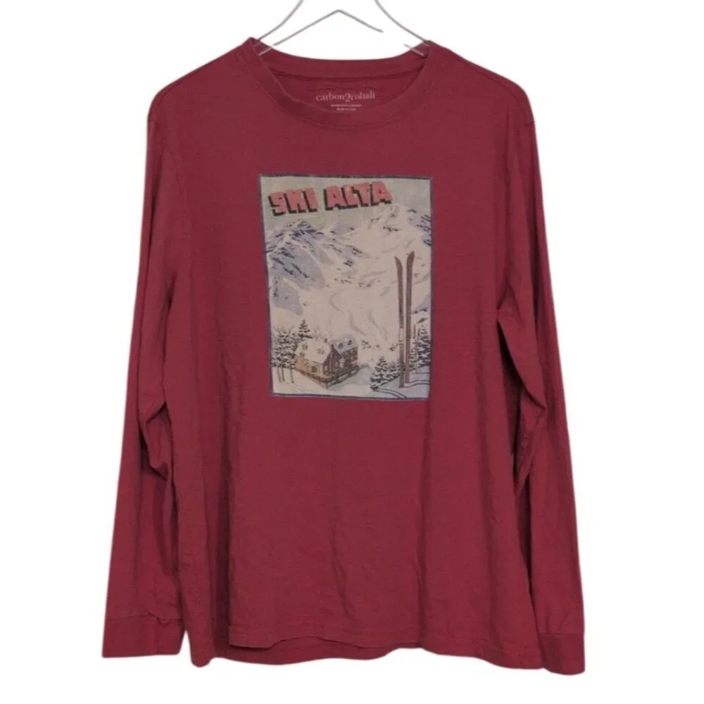 Carbon 2 Cobalt Ski Alta Shirt Mens Size Large Red Graphic Cabin Long Sleeve